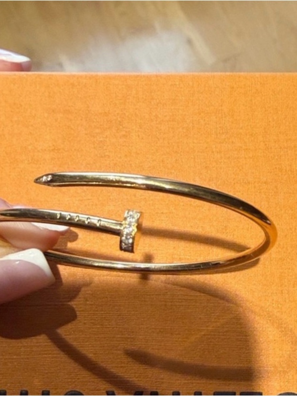 Cartier Gold Nail-Style Cuff Bracelet with Pavé Accent - Picture 6 of 9